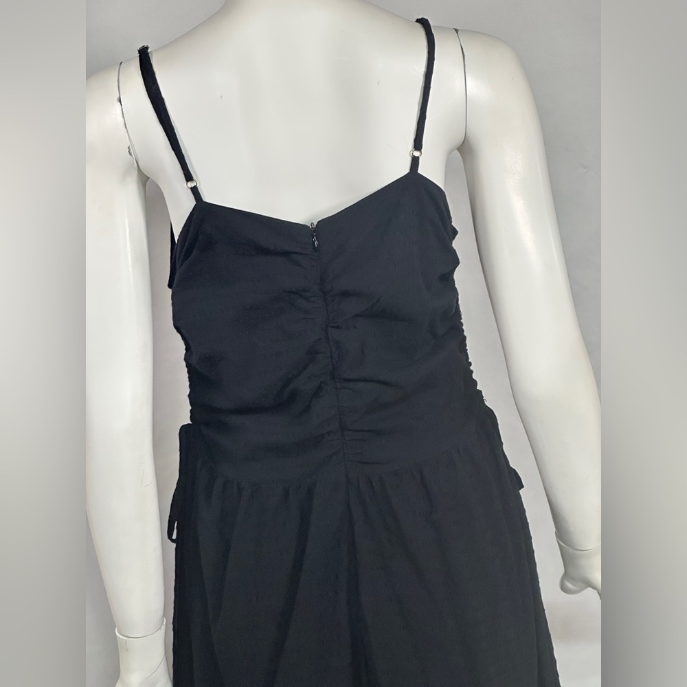 Nation LTD Black Rooshed Cotton/Linen Dress with side slit and pockets Size M - Picture 11 of 15